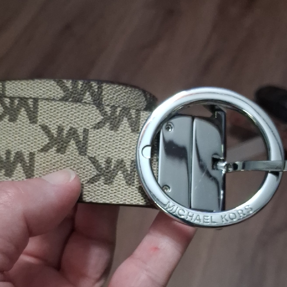 Michael Kors Tan Monogram Belt with Silver Buckle